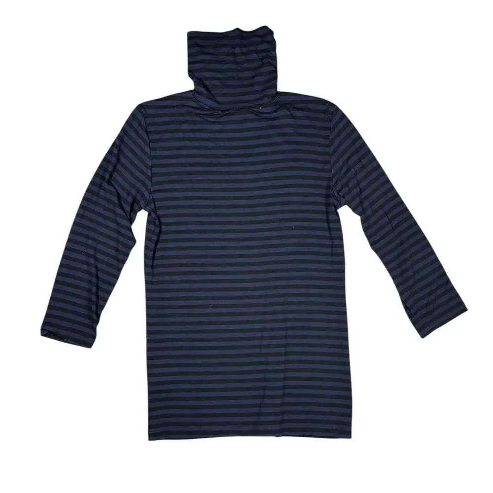 LAgence Aja Striped Turtleneck Womens M  Navy Black 3/4 Sleeve Rayon Jersey Top - Picture 3 of 8